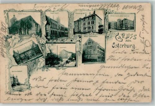 39606 O3540 Osterburg Altmark 1901 - Wassermühle Breitestraße Taubstummenanstalt Höhere Töchterschule