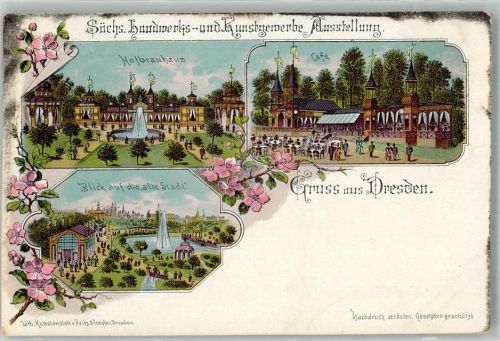 Dresden Sächs. Handwerks- u. Kunstgewerbe-Ausstellung Hofbrauhaus Cafe Springbrunnen