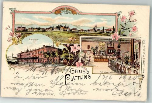 Plattling 1900 Bahnhof Gasthaus Speiseraum Festtafel