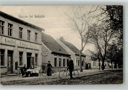Garzau 1906 Gasthaus Eduard Rasch Radfahrer Dorfstrasse Bahnpost