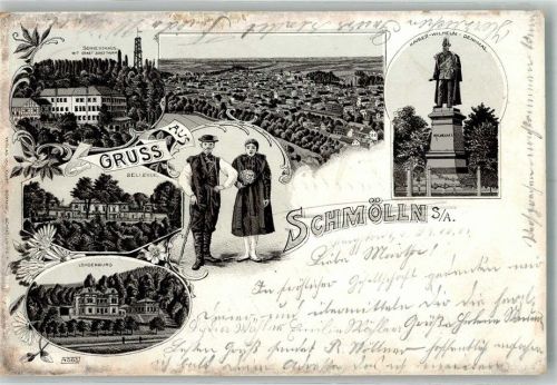 Schmölln 1901 Paar in Landestracht Kaiser Wilhelm-Denkmal Gasthaus Schiesshaus Ernst Agnes-Turm Hotel Bellevue