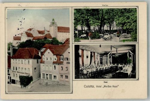 Colditz 1913 Hotel-Gasthaus zum Weissen Haus Saal Garten