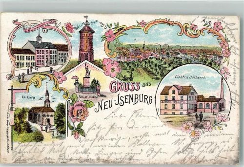 Neu-Isenburg 1900 Lithographie Elektritätswerk Wasserturm Ev. Kirche