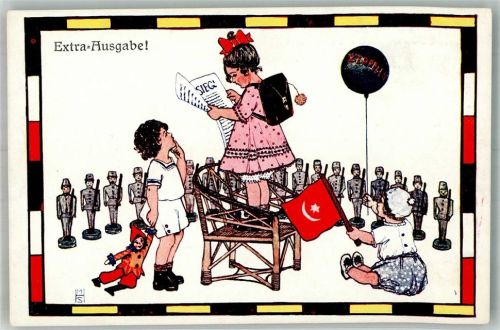 1916 Unsere Kinder im Weltkriege sign. M.H.S. Monogrammist Türkei Fahne