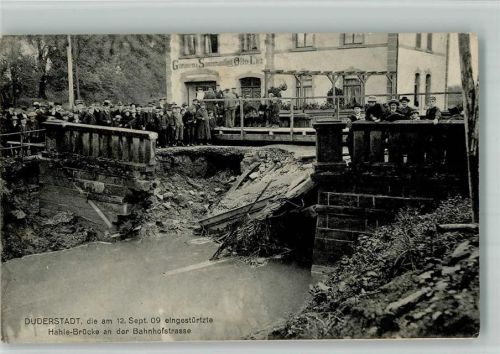 Duderstadt Eingestürzte Hahle Brücke an der Bahnhofstraße Trümmer 12. September 1909 Gärtnerei Samenhandlung Otto Lier