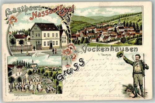 Vockenhausen 1897 Gasthaus Nassauer Hof Gartenwirtschaft Wanderer
