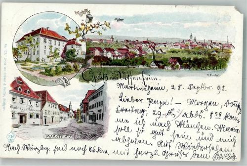 Uffenheim 1898 Lithographie Schloss Marktplatz