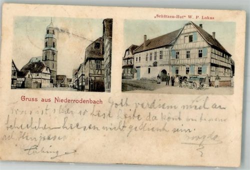 63517 W6458 Niederrodenbach 1903 - Gasthaus zum Schützenhof Ev. Kirche