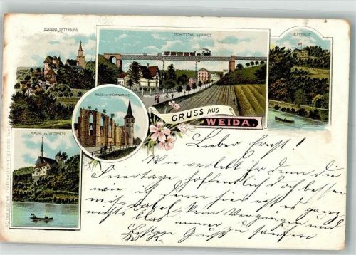 Weida 1900 Schloss Osterburg Oschützthal-Viadukt Gasthaus Alpenrose
