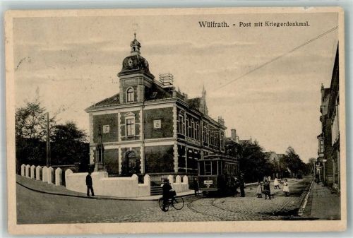 Wülfrath 1916 Post Kriegerdenkmal Radfahrer Strassenbahn