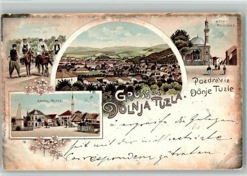 Tuzla 1898 Appel-Platz Atik-Moschee Trachten Lithographie