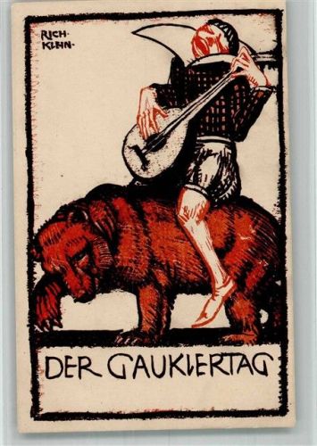 München Jugendstil sign. Rich. Klein Der Gauklertag Bärenreiten Lithographie Hubert Köhler