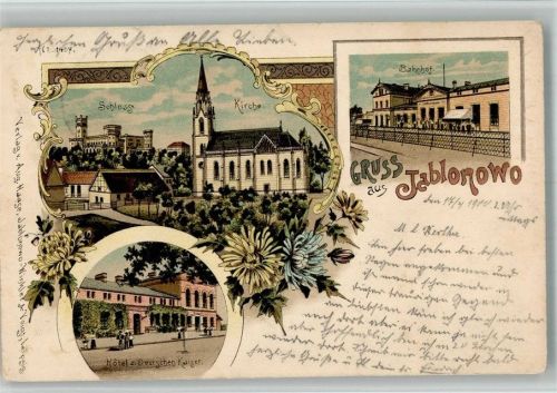 Goßlershausen 1900 Schloss Kirche Bahnhof Hotel zum Deutschen Kaiser Lithographie
