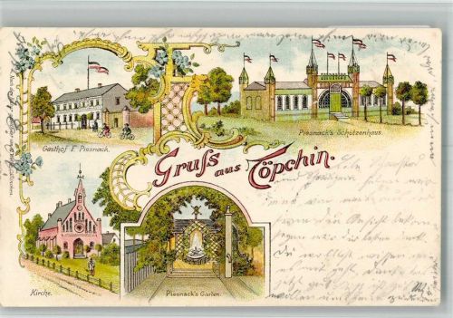 Töpchin Lithographie Gasthaus Piesnack Garten Schützenhaus
