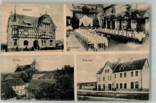 Mihla 1921 Gasthaus zur goldenen Aue Speisesaal Bahnhof Kirche