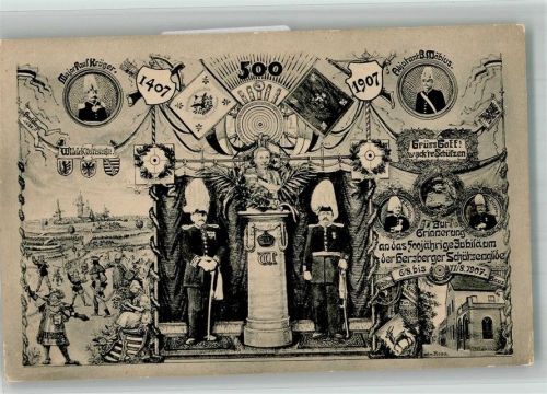 04916 O7930 Herzberg , Elster 1907 BOAKC Künstlerkarte 500 Jahrfeier der Herzberger Schützengilde 1907 Schützen-Portraits Büste sign. Raack