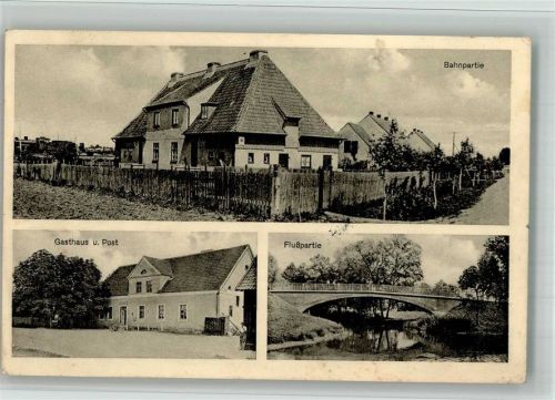 Gumbinnen 1941 Gr. Baitschen Feldpost WK II Nr. 7488Bahnpartie Postamt und Gasthaus Flußpartie