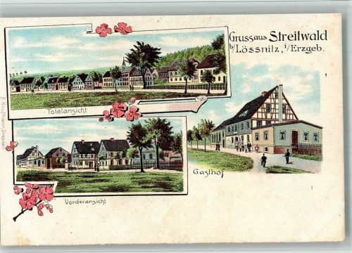 Streitwald Lithographie Dorfansicht Gasthaus Streitwald