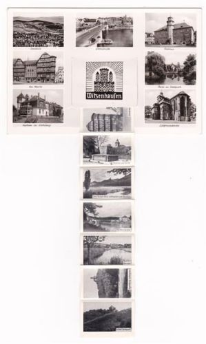 Witzenhausen ausziehbarer Papierstreifen Am Markt Kurheim am Wartberge Werrabrücke Rathaus Stadtpark Liebfrauenkirche Eulenturm Sommermanns Haus Steinernes Haus Ehrenmal Jugendburg Ludwigstein Schloss Berlepsch
