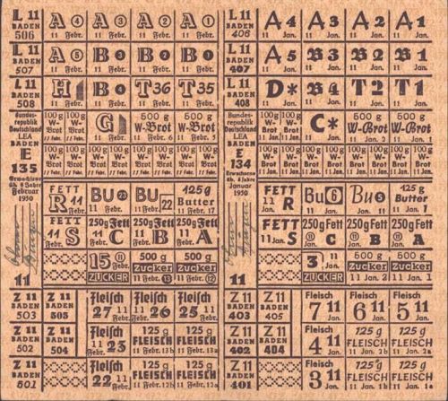 Lebensmittelkarte 1950 Baden; KEINE AK, ca. 18,5x16,7 cm aufgeklappt
