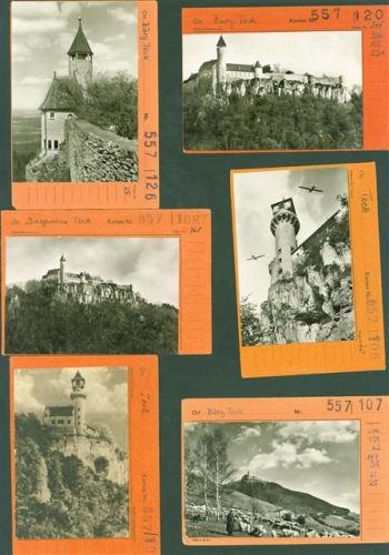 Owen Lot mit 9 AK Burg Teck Musterkarten Original aus Metzarchiv Bestellvorgänge und Auflagenzahlen