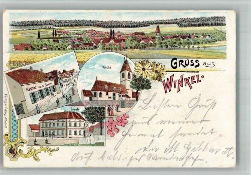 Winkel 1910 Lithographie Gasthaus zum Stern Schule Kirche
