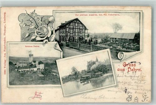 Dehrn 1899 Gasthaus zur schönen Aussicht Schloss Dehrn Lahndampfer selten Karte