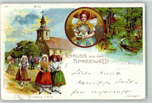 Burg 1899 Kornernte Spreewälder Trachten Ev. Kirche Spreekahn