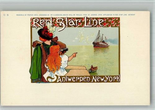 Red Star Line Antwerpen-New York Lithographie Jugendstil Cassiers, H. BOAKC