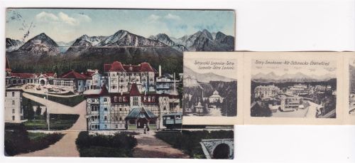 Altlomnitz ausziehbarer Papierstreifen Matlarenau Alt Schmecks Drahtseilbahn Hotel Kamzik Sanatorium Neu Schmecks Westerheim Csorbasee