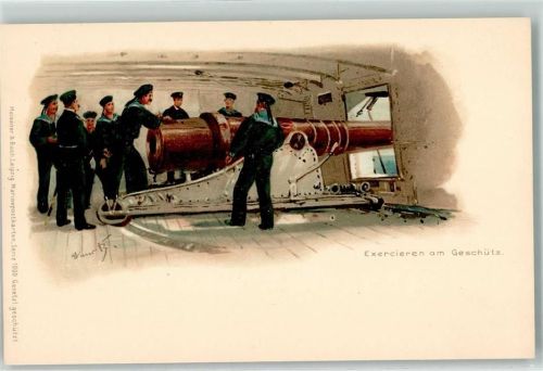 Exerzieren am Geschütz Marine Meissner u. Buch Serie 1000 AK Bohrdt, H. 1899 Lithographie