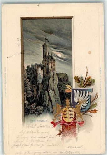 72805 W7414 Lichtenstein , Württ Gebrauchsspuren Prägedruck Schloß Lichtenstein Wappen Passepartoutkarte