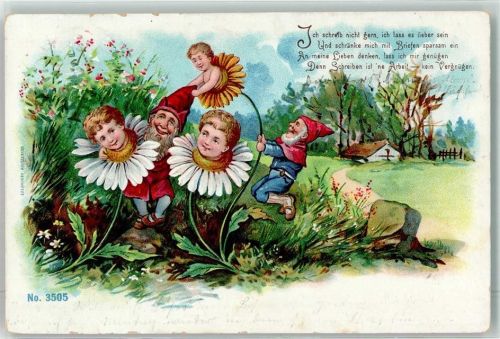 1899 Zwerg Blumen mit Gesicht vermenschlicht Schreiben ist Arbeit , kein Vergnügen