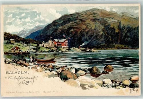 Balestrand Balholmen 1898 Lithographie