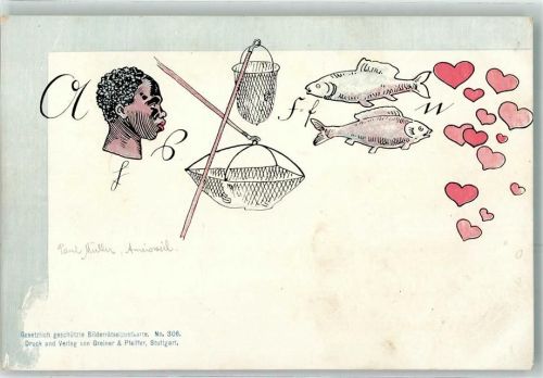 Bilderrätsel Schwarzafrikaner Kescher Fisch Verlag Greiner und Pfeiffer Nr.306 Rätsel