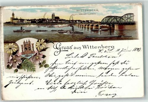 Lutherstadt Wittenberg 1897 Elbe Dampfer Elbbrücke Wappen