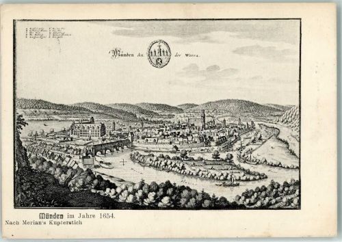 Münden 1911 Im Jahre 1654 nach Merian Schiff Kirche Wappen Turm