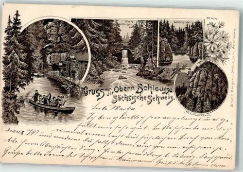 01855 O8361 Hinterhermsdorf 1899 Lithographie Obere Scheuse Landungsplatz Hermannseck Bootstation