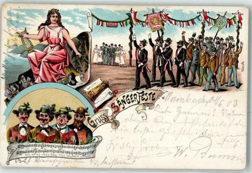 Mombach 1903 Frau mit Leier Tracht