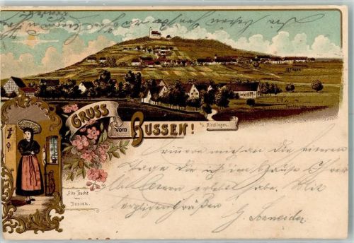 Riedlingen 1901 Volkstracht Bussen Lithographie beschnitten