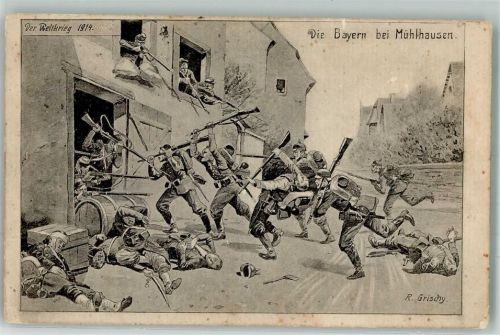 Mulhausen 1914 sign. Grischy, R. WK I Feldpost