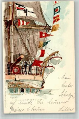 1898 Signal geben , Neujahr Segelschiff Marine Meissner u. Buch Serie 1000 Adelskorrespondenz