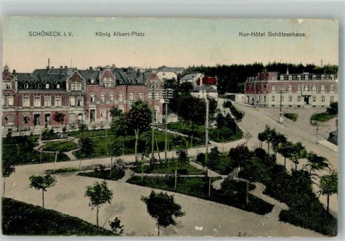 Schöneck 1911 Bahnpost Chemnitz Aue Adorfer Zug 1776 12.12.11 Kur-Hotel Schützenhaus König Albert Platz