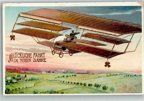 1910 Prägedruck Neujahr Flugapparat