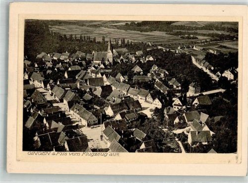 Gingen Fliegeraufnahme Original aufmontierte Verlagsmusterkarte