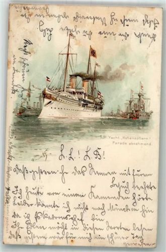 S.M. Yacht Hohenzollern Parade abnehmend Meissner u. Buch Adelskorrespondenz Bohrdt, H. 1898 Lithographie / Künstlerkarte