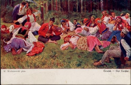 1916 Musiker in Tracht, -Der Geiger-, Geige,sign. W. Wodzinowski