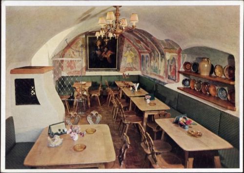 um 1940 Mittenwald, altes Fresko-Stüberl in Ossis Schnaps- und Weinstuben,Thordsen Verlag AKU1