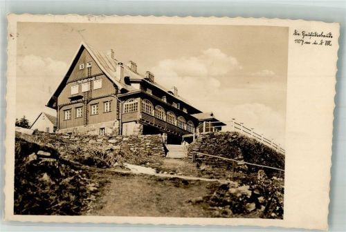 Heufuderbaude Foto AK Hüttenstempel