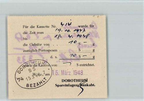Wien Dorotheum Spareinlagen Bankabt. 15.3. 48